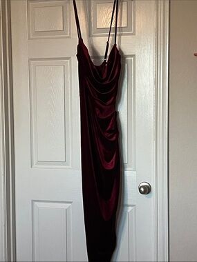 Women's Burgundy Velvet Cowl Slip Dress